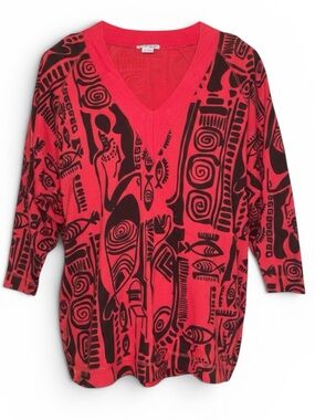 Crescendo- vtg 80’s 90’s V-Neck 3/4 long sleeve top African tribal print vibes